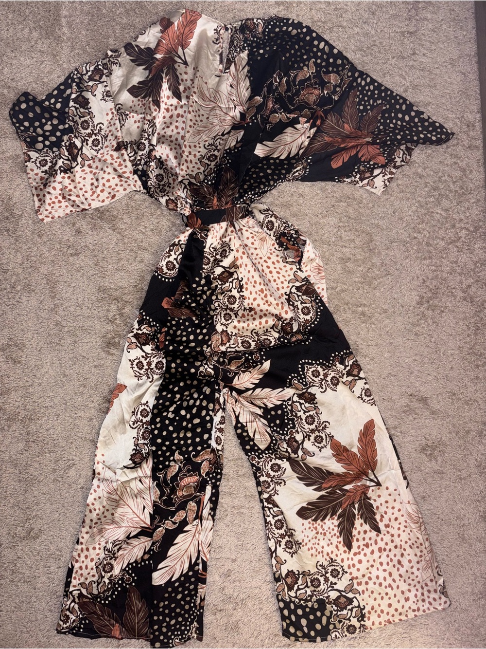 Dress Forum Cream and Brown Floral Print Jumpsuit - Picture 5 of 5
